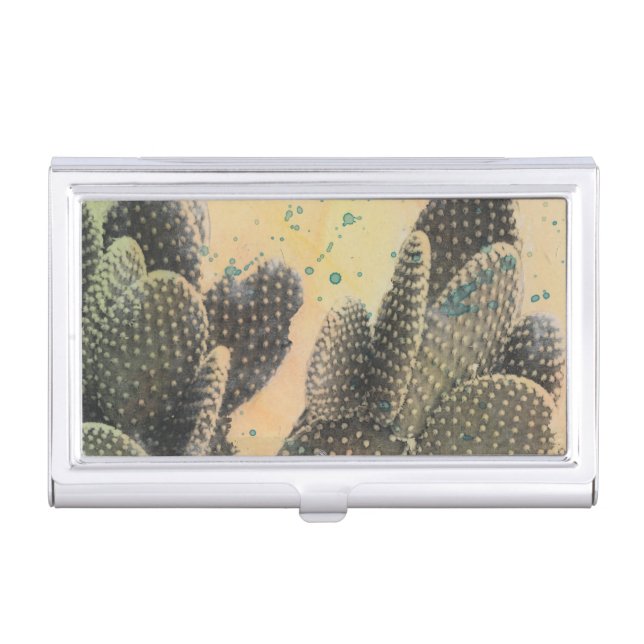 Desert Cactus | Green Splatter Business Card Case (Front)