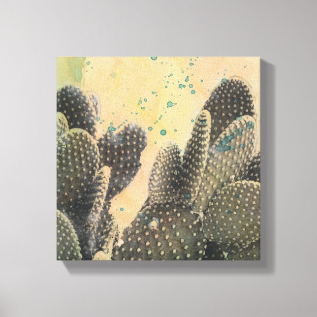 Desert Cactus | Green Splatter Canvas Print (Front)
