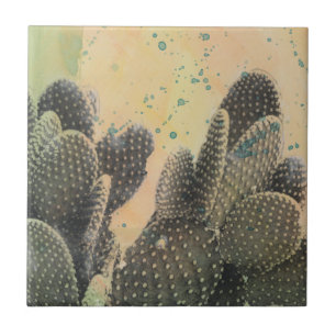 Desert Cactus Green Splatter Ceramic Tile