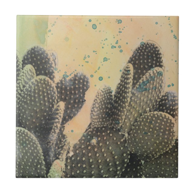Desert Cactus | Green Splatter Ceramic Tile (Front)