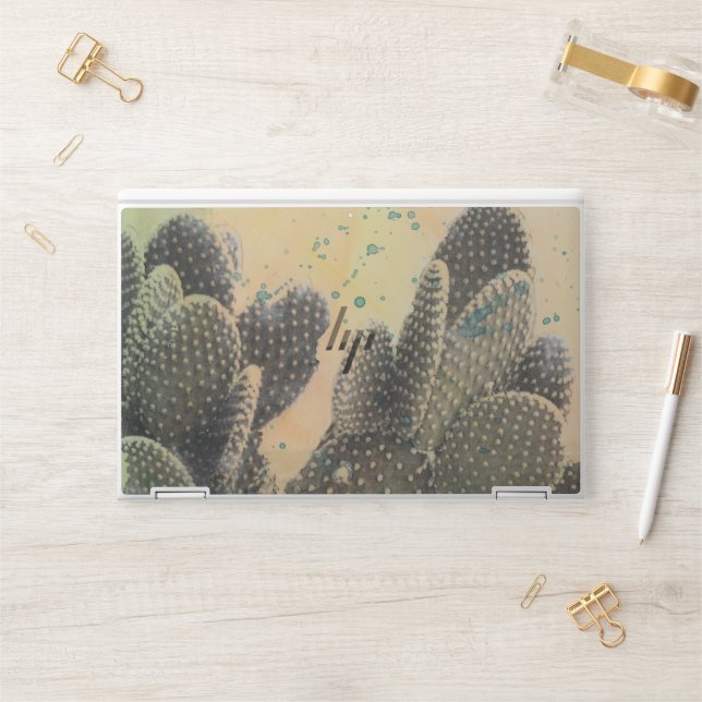 Desert Cactus | Green Splatter HP Laptop Skin (Desk)