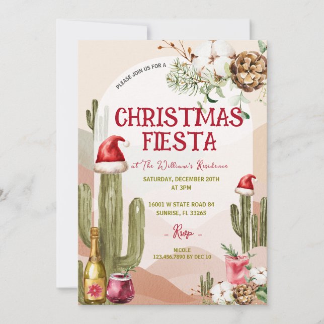 Desert Cactus Holiday Cocktail Christmas Fiesta Invitation (Front)