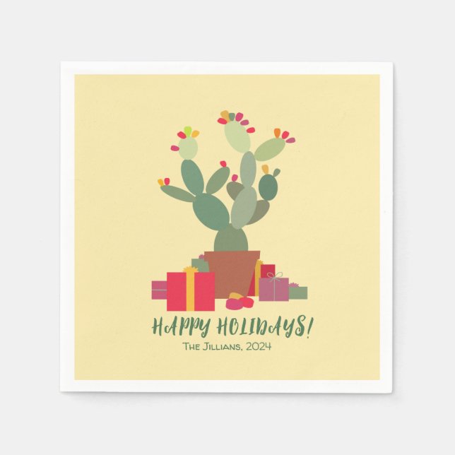 desert cactus holidays greetings napkins (Front)