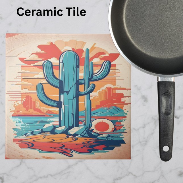 Desert Cactus Illustration  Ceramic Tile (Creator Uploaded)