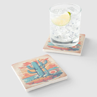 Desert Cactus Illustration Large Stone Coaster