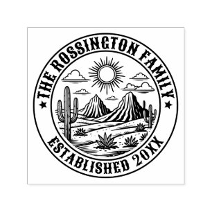 Desert Cactus Landscape #2S Family Name Date Estd Self-inking Stamp