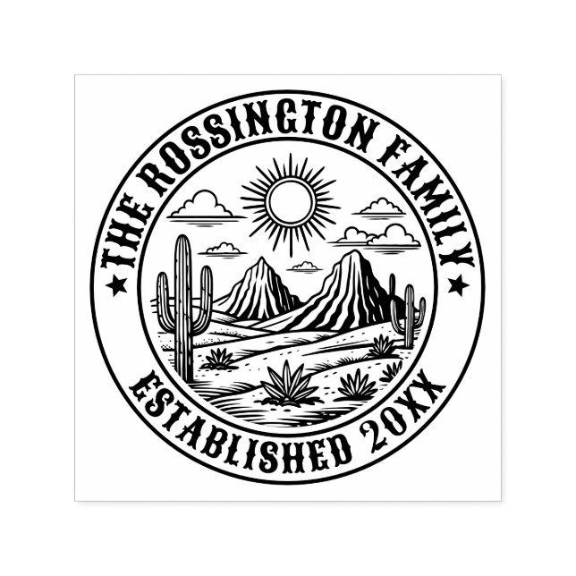 Desert Cactus Landscape #2S Family Name Date Estd Self-inking Stamp (Design)