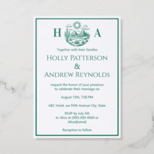 Desert Cactus Landscape #2S Wedding Couple Initial Letterpress Photo Cards