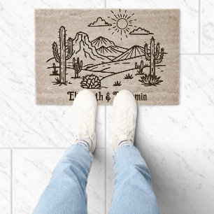 Desert Cactus Landscape #3 Couple Names Fiber Doormat