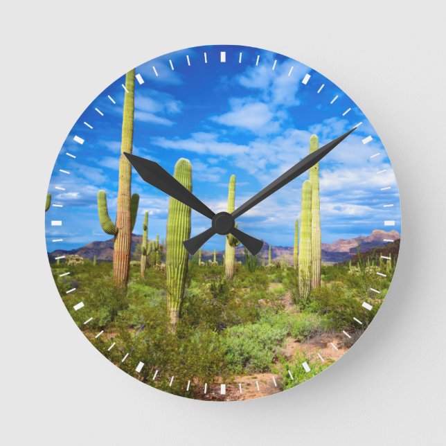Desert cactus landscape, Arizona Round Clock (Front)
