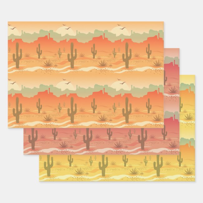 Desert Cactus Landscape Wrapping Paper Sets