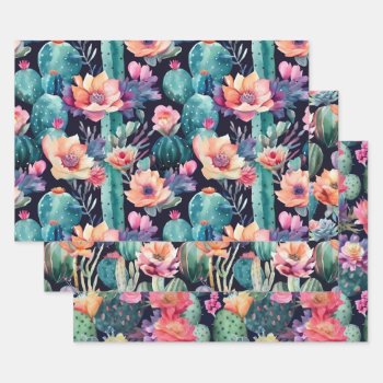 Desert Cactus Large Floral Flower Seamless Pattern Wrapping Paper Sheets by mensgifts at Zazzle