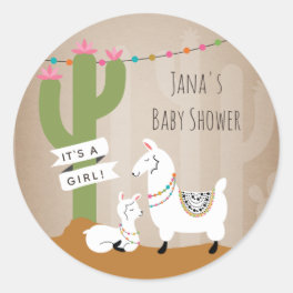 Desert Cactus Llamas Girl Baby Shower Classic Round Sticker