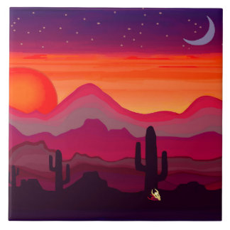 Desert Cactus Moon Ceramic Tile