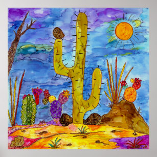 Desert Cactus Morning Poster 24"x24"
