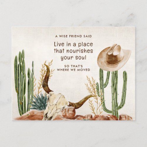 Desert Cactus Motivational Quote New Address Announcement Postcard
