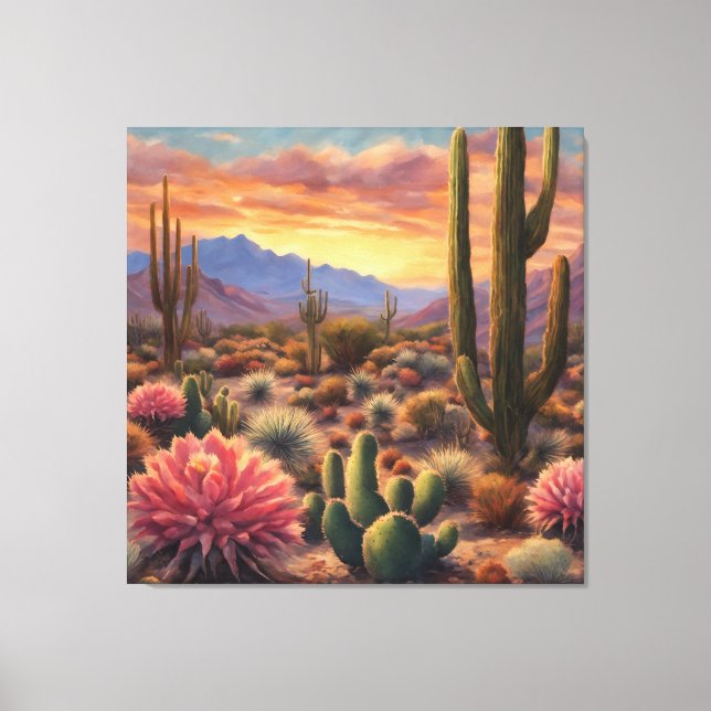 Desert Cactus Mountain Sunrise Dramatic Statement  Canvas Print (Front)