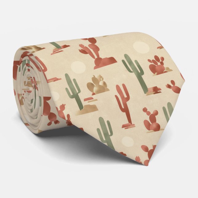 Desert Cactus Nature Pattern Neck Tie (Rolled)