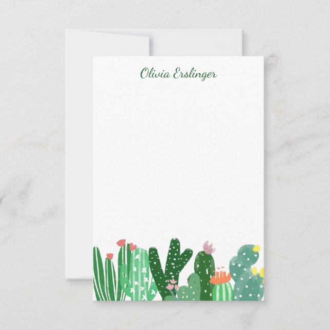Desert Cactus Painting in Green Personalized Thank You Card (Front)