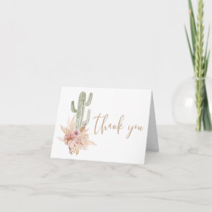 Desert cactus pampas grass boho letterpress thank you card