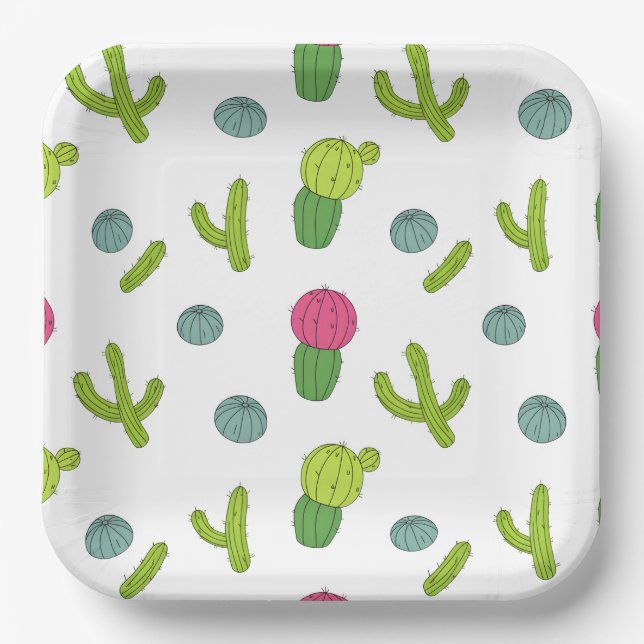 Desert Cactus Pattern Paper Plates (Front)