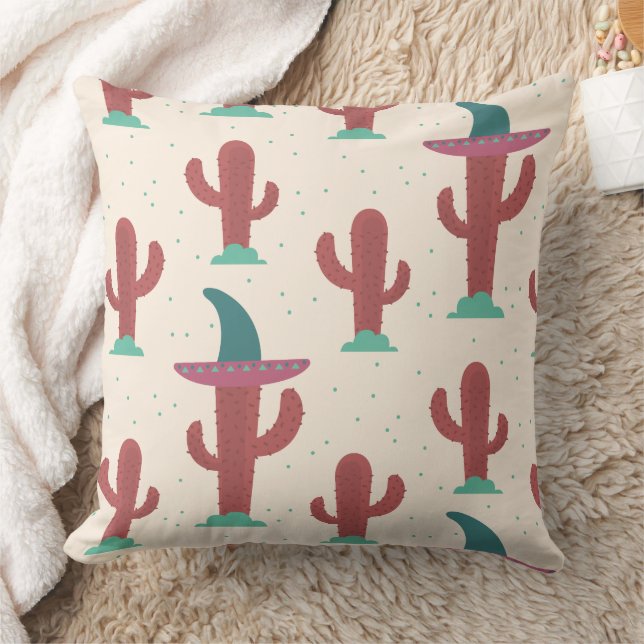 Desert Cactus Pattern Throw Pillow (Blanket)