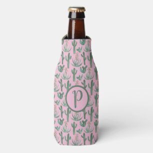 Desert Cactus Pattern Watercolor CUSTOM Initials Bottle Cooler