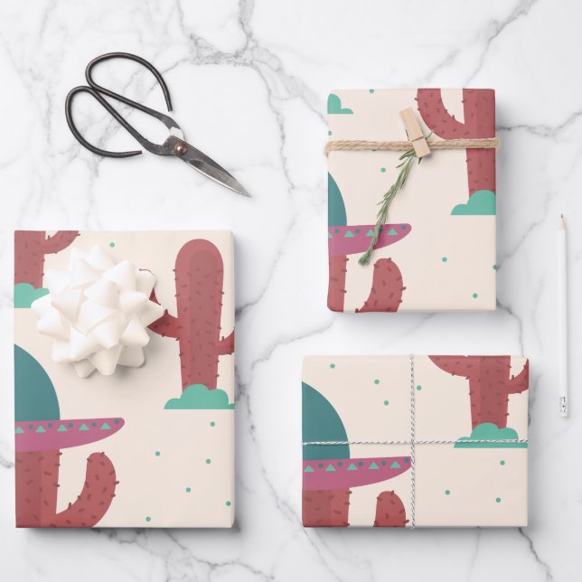Desert Cactus Pattern Wrapping Paper Sheets (Front)