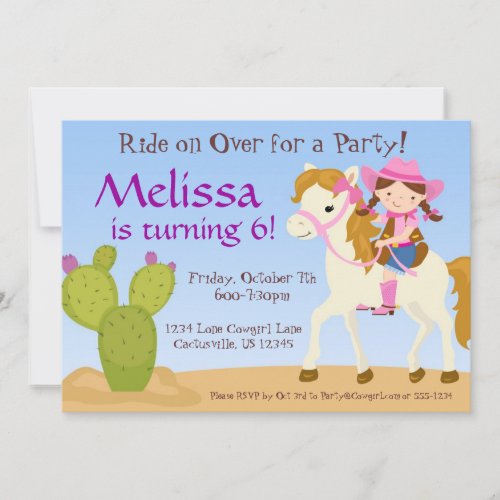 Desert Cactus Pink Cowgirl Birthday Party Invite