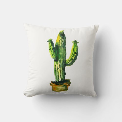 Desert Cactus Plant Watercolor Southwestern Boho Throw Pillow