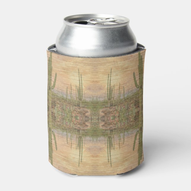 Desert Cactus Plants On Wood Grain Photo Image Can Cooler (Can Front)