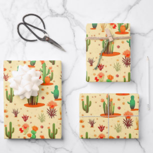Desert Cactus Plants Pattern Western USA Wrapping Paper Sheets