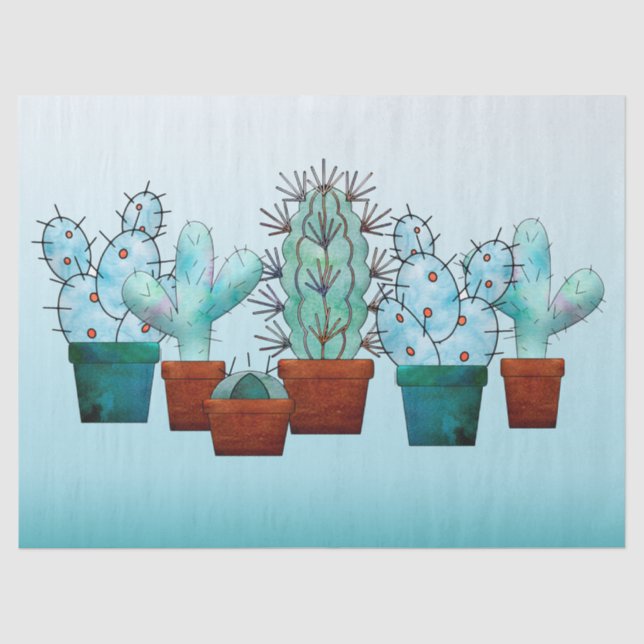 Desert Cactus Plants Watercolor Tissue Paper (Front)