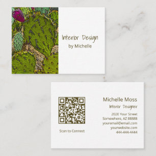 Desert Cactus QR code Botanical Interior Design Business Card