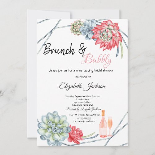 Desert Cactus Red Brunch  Bubbly Bridal Invitation