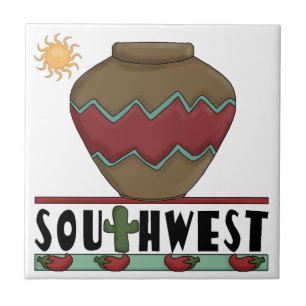 Desert Cactus, Red Chilis, Pottery - Southwest Ceramic Tile