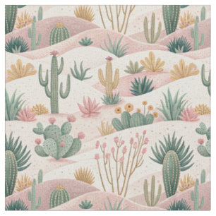 Desert Cactus & Sand Dunes Southwestern Landscape Fabric