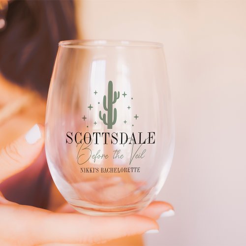 Desert Cactus Scottsdale Bachelorette Party Stemless Wine Glass