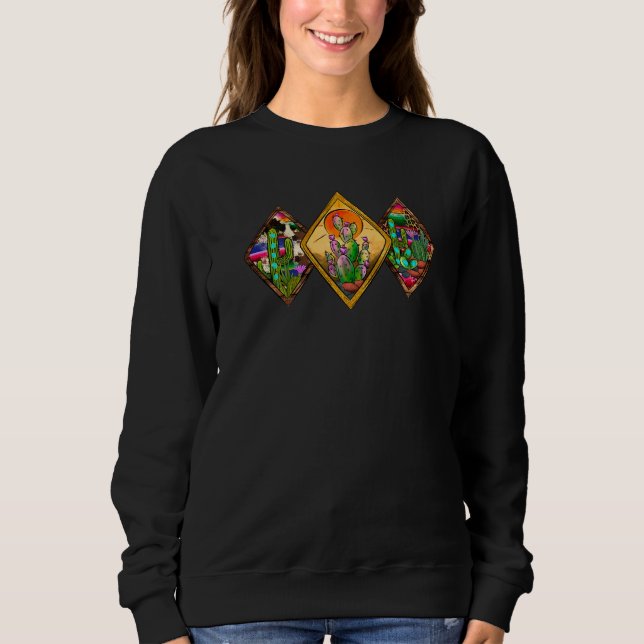 Desert Cactus Serape Sunset Cowhide Western Countr Sweatshirt (Front)