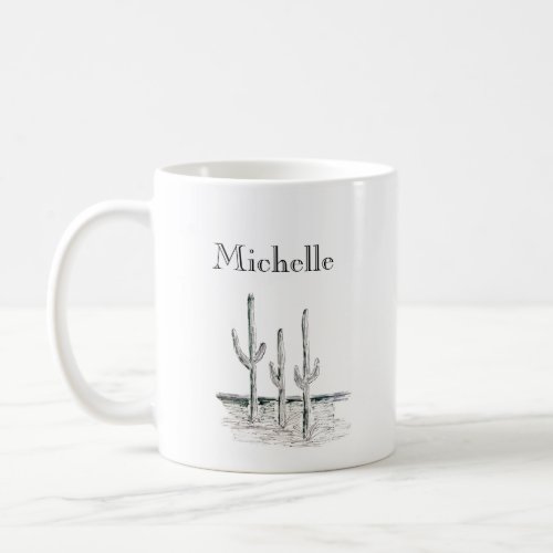 Desert Cactus Southwest Black White Coffee Mug