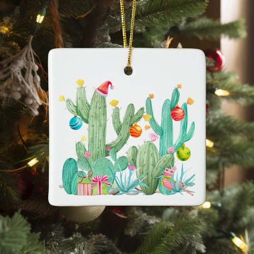 Desert Cactus Southwest Christmas Holiday Ceramic Ornament