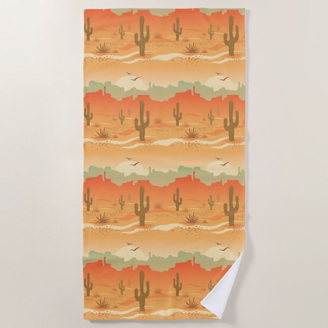 Desert Cactus Southwest Design Beach Towel