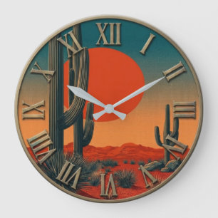 Desert Cactus Southwestern Sunset Desert Large Clock