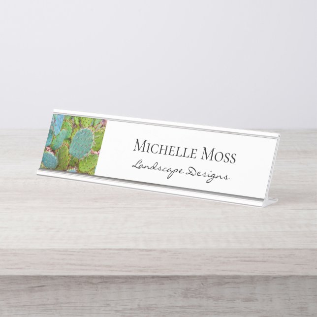 Desert Cactus Succulent Elegant  Desk Name Plate (Front)