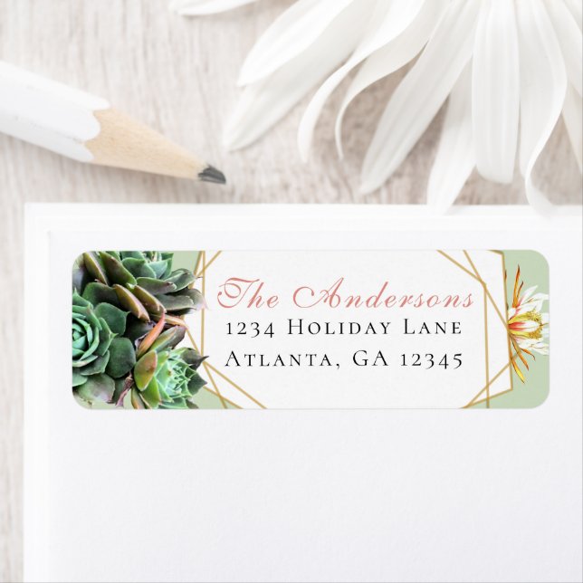 Desert Cactus Succulent Geometric  Gold Frame Label (Insitu)