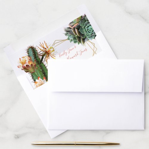 Desert Cactus Succulent Gold Geometric Wedding Envelope Liner