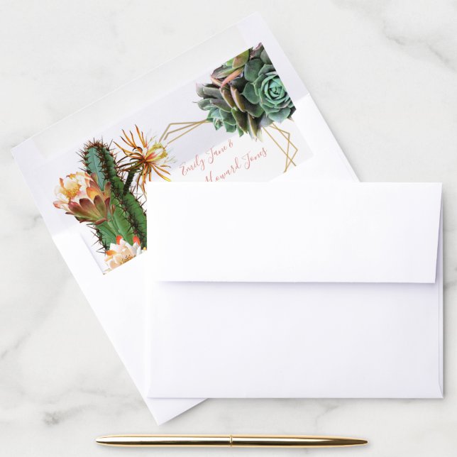 Desert Cactus Succulent Gold Geometric Wedding Envelope Liner (Desk)