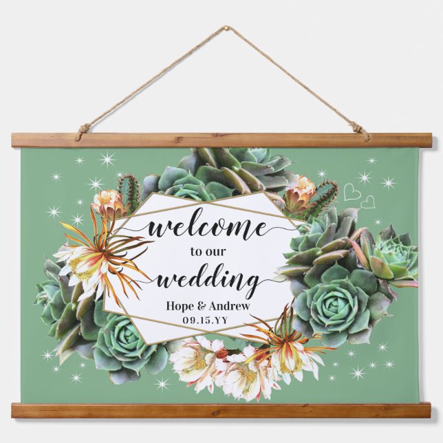 Desert Cactus Succulent Gold Welcome Wall  Hanging Tapestry (Front)