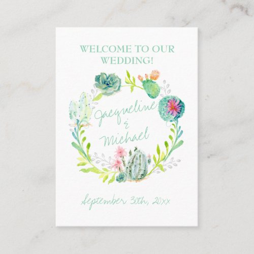 Desert Cactus Succulent Leaf Welcome Wedding Table Place Card
