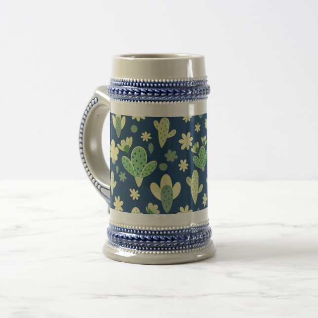 Desert Cactus & Succulent Pattern Beer Stein (Front Left)